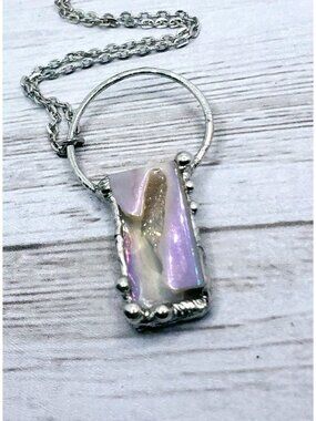Druzy aura agate crystal necklace whimsigoth handmade jewelry